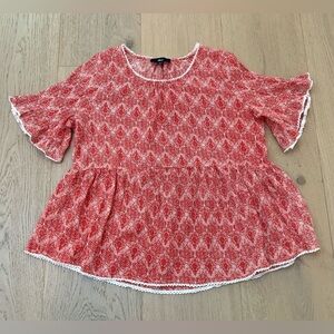 Ellos Red and White Patterned Blouse